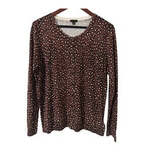Talbots Brown Button Front Animal Print Cardigan Size‎ Large NWOT